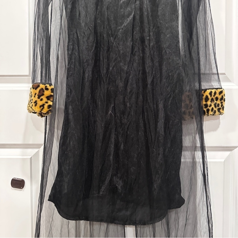 Black Sheer Robe with Leopard Trim and mini dress - Picture 7 of 9